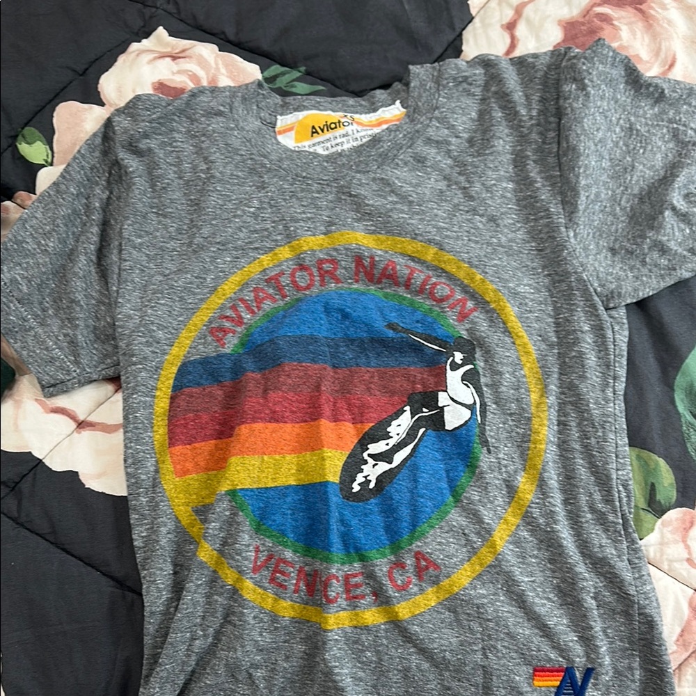 Aviator Nation Gray T-Shirt with Colorful Graphic